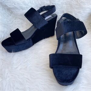 Black velvet slingback wedges